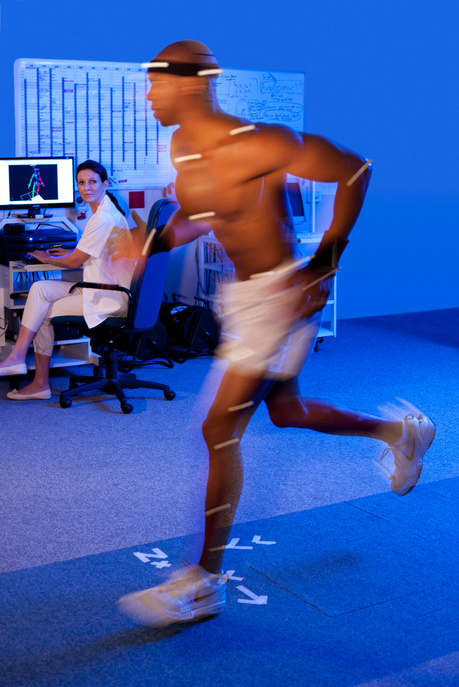 Biomechanics lab. Cameras mounted around the lab will record the athletes movements.